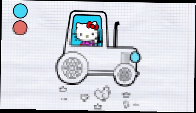 Мультик-раскраска Hello Kitty катается на тракторе. Учим цвета – рисуем по точкам