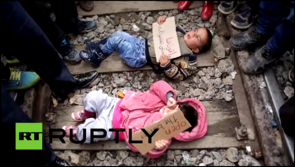 Греция. Беженцы митингуют против закрытых границ 12.03.2016 г.