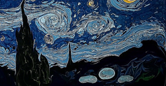 Звёздная ночь Ван Гога, нарисованная на черной воде 
